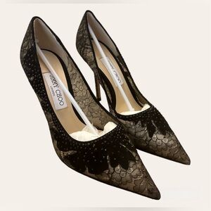 JIMMY CHOO Black Floral Lace Pointed Pump,
85mm